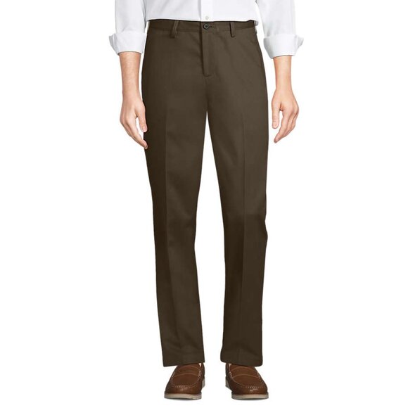 Lands End Men's Comfort Waist No Iron Chino Pants, Brown, 36” x 30” - Picture 1 of 15